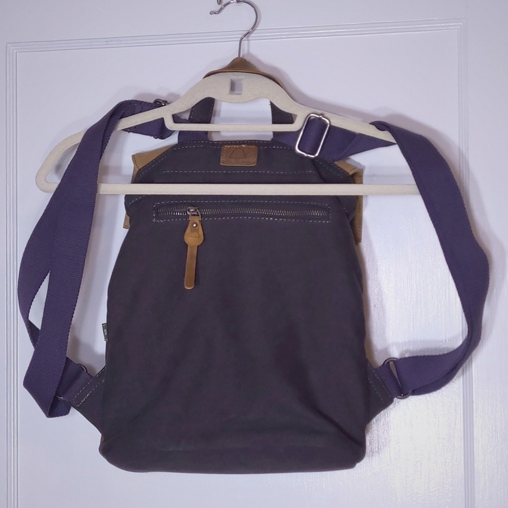 TSD Brand Earth & Style Canvas Leather Backpack Navy Blue & Tan Rugged Rucksack - Picture 3 of 11
